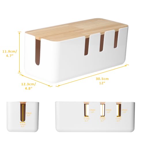 baskiss Cable Management Box by Baskiss, 12x5x4.5 inches, Wood Lid, Wire Organizer for Desk TV Computer USB Hub System to Cover and Hide & Power Strips & Cords - Image 3