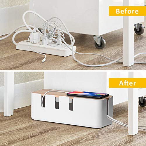baskiss Cable Management Box by Baskiss, 12x5x4.5 inches, Wood Lid, Wire Organizer for Desk TV Computer USB Hub System to Cover and Hide & Power Strips & Cords - Image 5