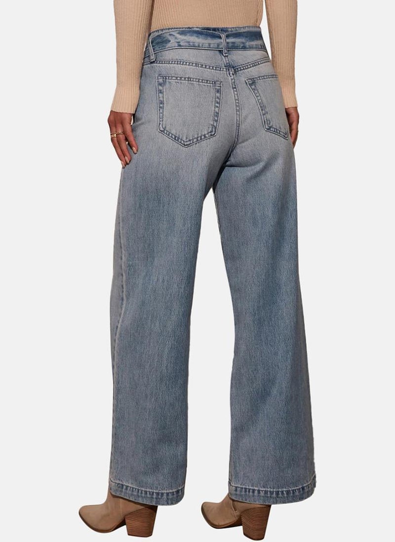 يونيكي جينز أزرق واسع الساق بخصر مرتفع ومظهر أنيق - Image 3