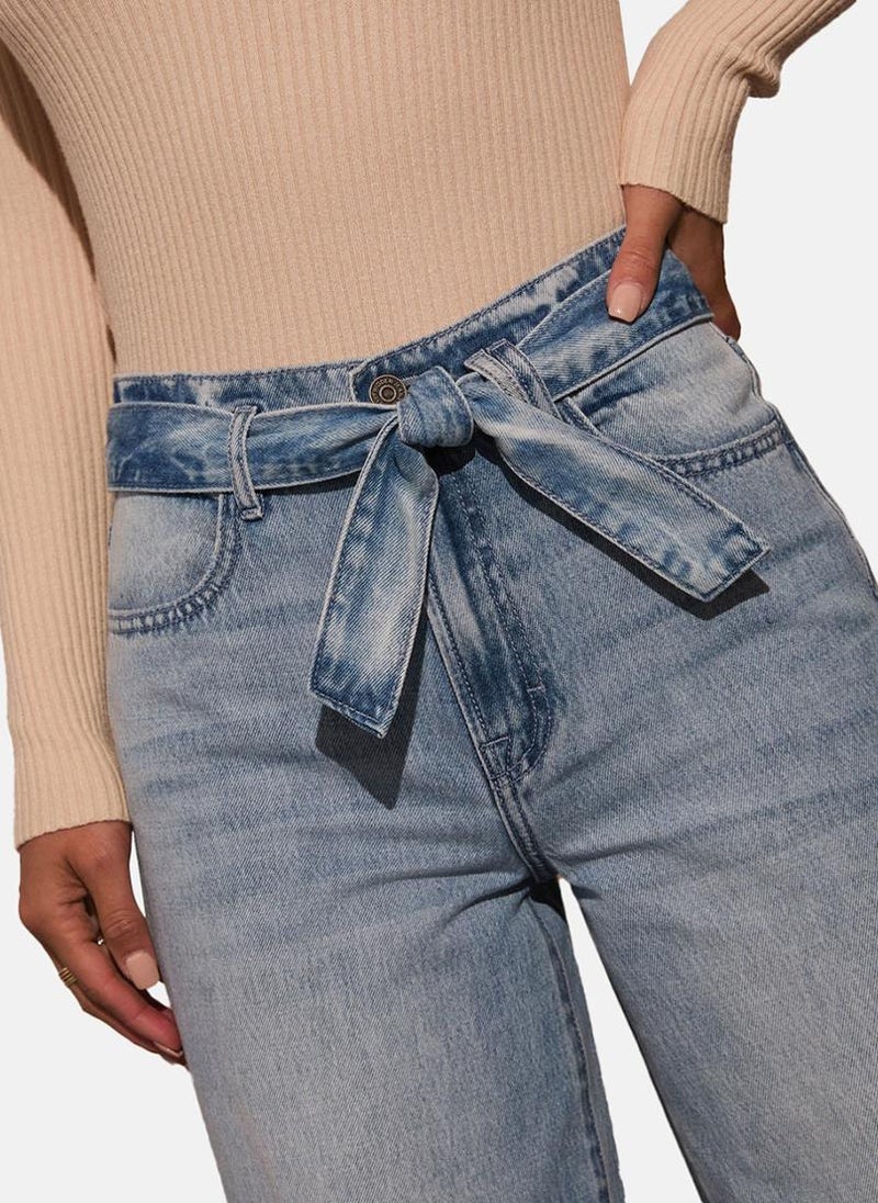 يونيكي جينز أزرق واسع الساق بخصر مرتفع ومظهر أنيق - Image 4