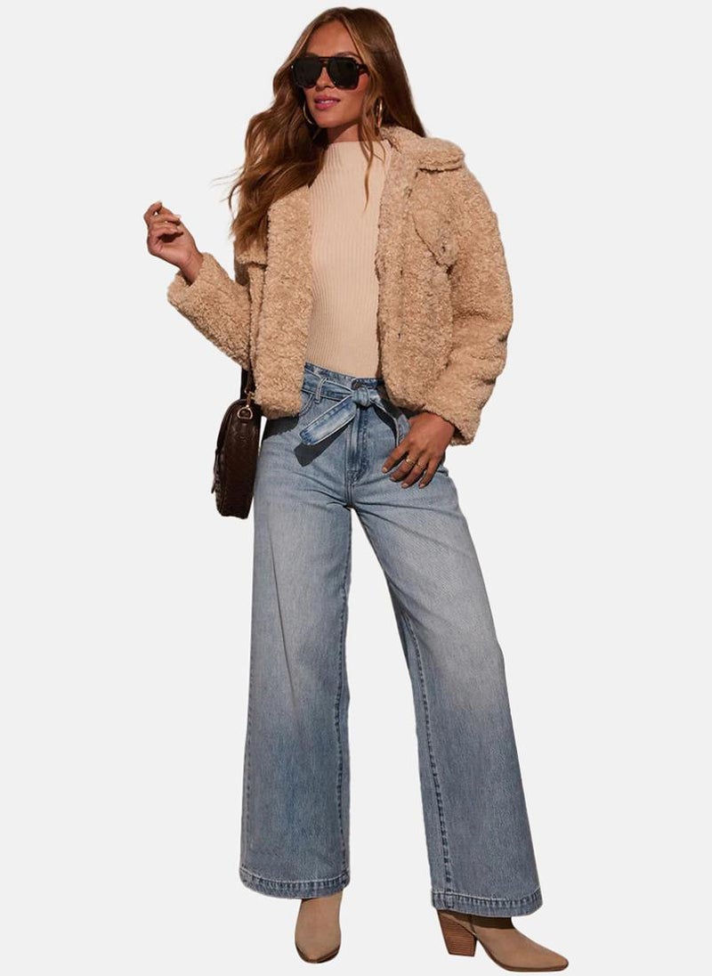 يونيكي جينز أزرق واسع الساق بخصر مرتفع ومظهر أنيق - Image 5