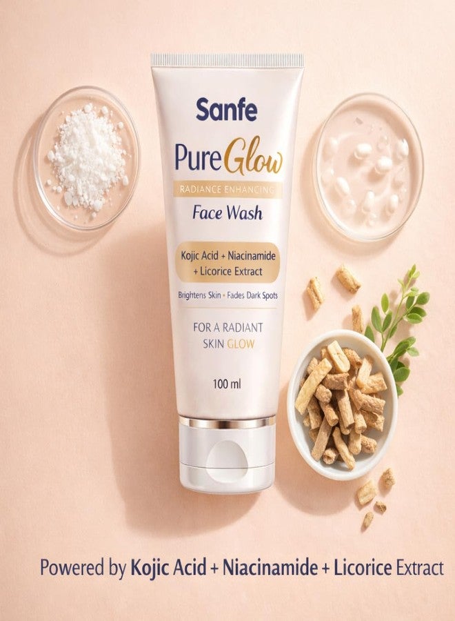 Sanfe PureGlow Radiance Enhancing Face Wash for Bright Skin & Dark Spot Care with Kojic Acid, Niacinamide & Licorice Extract | Glow Boosting Facial Cleanser for Even Tone, Skin Brightening & Radiant Complexion | 100 ml - Image 5