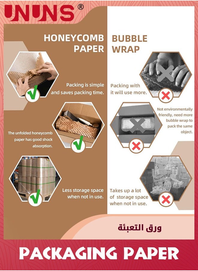 UNUNS - Honeycomb Packing Paper,30cm x 20m Sustainable Alternative To Bubble Wrap For Moving Shipping Packing Roll,Eco Friendly Bubble Wrap Alternative Roll Kraft Paper Packing - Image 1
