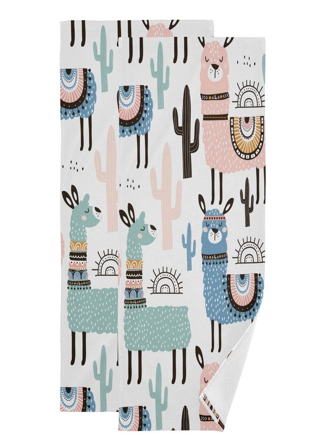 Vdsrup Llama Cactus Hand Towels Chic Cacti Alpaca Towel Set of 2 Animals Small Bath Towels Soft Guest Face Towel Bathroom Decorations Thin Kitchen Tea Dish Towels 14x28 in - Image 1