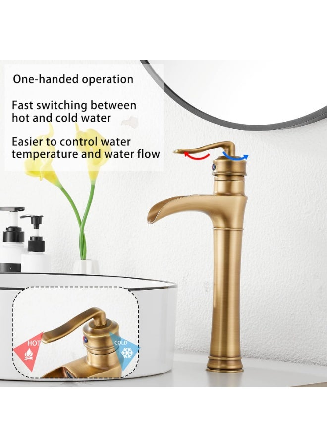 واي دي صنبور حوض حمام عصري بتصميم شلال، بمقبض ذراع واحد، صنبور حوض طويل، مصنوع من النحاس الصلب، تصميم يُركب على سطح الحوض، خرطوشة موفرة للمياه، تركيبات متينة مقاومة للصدأ. - Image 2