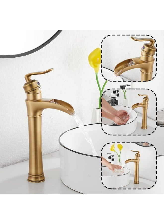 واي دي صنبور حوض حمام عصري بتصميم شلال، بمقبض ذراع واحد، صنبور حوض طويل، مصنوع من النحاس الصلب، تصميم يُركب على سطح الحوض، خرطوشة موفرة للمياه، تركيبات متينة مقاومة للصدأ. - Image 3