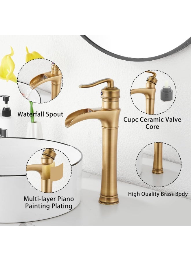 واي دي صنبور حوض حمام عصري بتصميم شلال، بمقبض ذراع واحد، صنبور حوض طويل، مصنوع من النحاس الصلب، تصميم يُركب على سطح الحوض، خرطوشة موفرة للمياه، تركيبات متينة مقاومة للصدأ. - Image 4