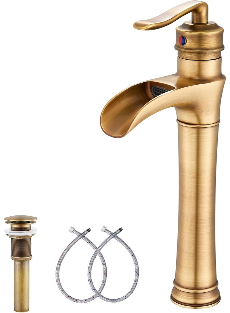 واي دي صنبور حوض حمام عصري بتصميم شلال، بمقبض ذراع واحد، صنبور حوض طويل، مصنوع من النحاس الصلب، تصميم يُركب على سطح الحوض، خرطوشة موفرة للمياه، تركيبات متينة مقاومة للصدأ. - Image 1