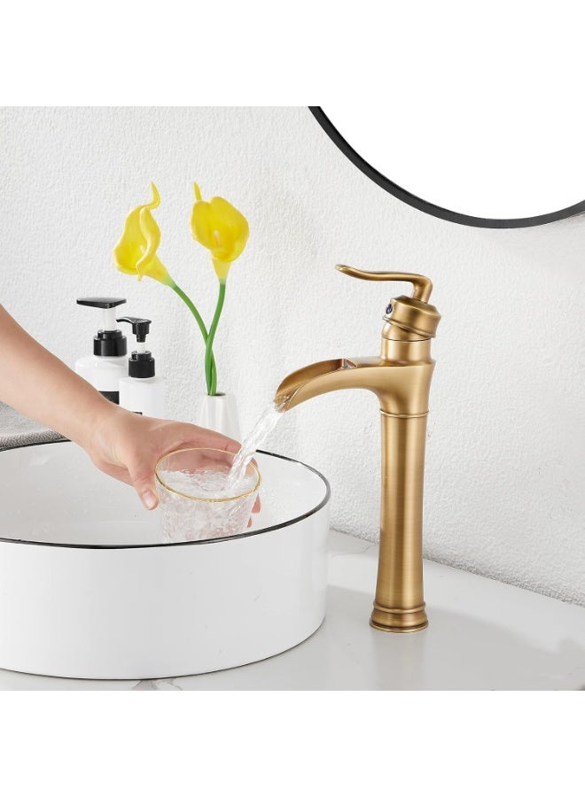 واي دي صنبور حوض حمام عصري بتصميم شلال، بمقبض ذراع واحد، صنبور حوض طويل، مصنوع من النحاس الصلب، تصميم يُركب على سطح الحوض، خرطوشة موفرة للمياه، تركيبات متينة مقاومة للصدأ. - Image 5