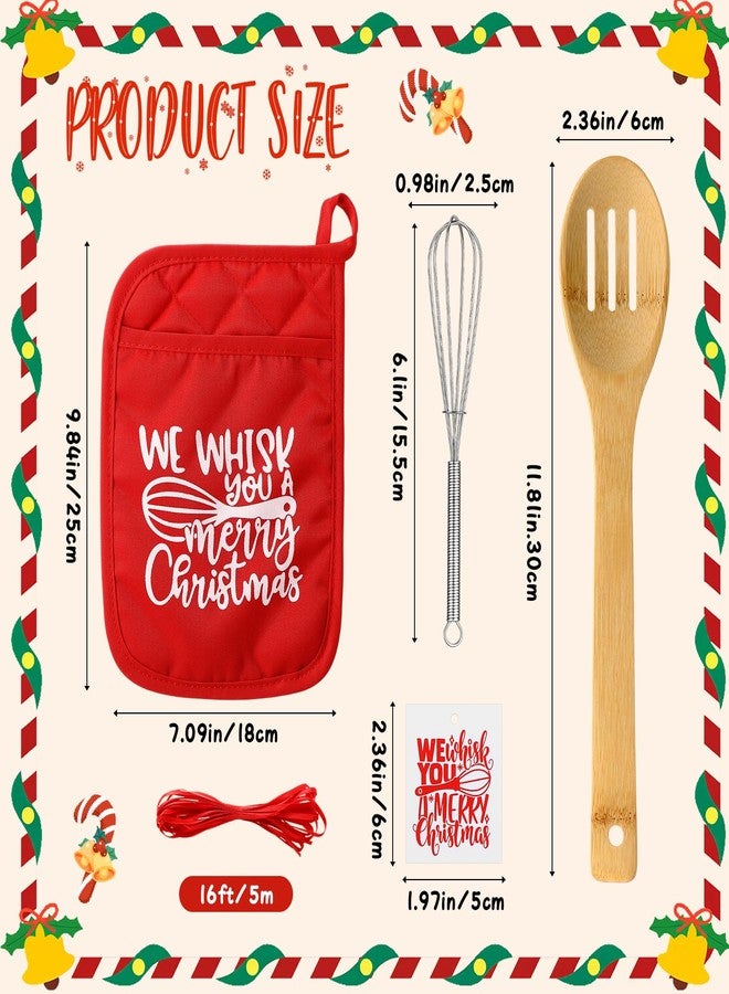 Funnymoom مجموعة هدايا مطبخ عيد الميلاد من Funnymoom، 6 قطع، تتضمن حاملات أواني مقاومة، وملاعق خفق، وشريط، ومستلزمات الطبخ والخبز، باللون الأحمر. - Image 2