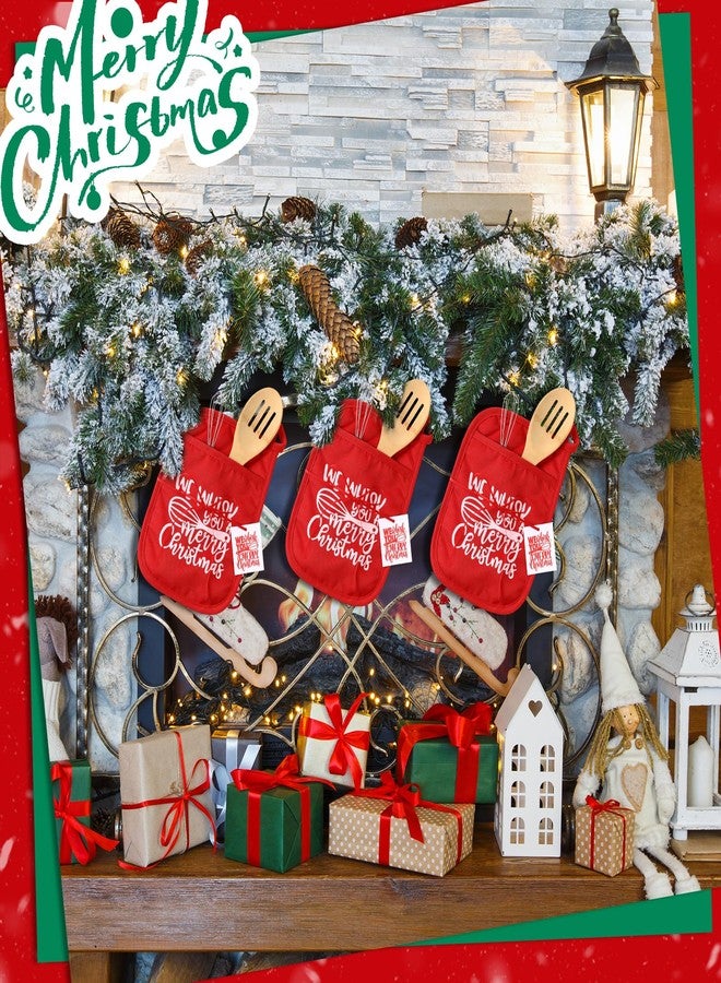 Funnymoom مجموعة هدايا مطبخ عيد الميلاد من Funnymoom، 6 قطع، تتضمن حاملات أواني مقاومة، وملاعق خفق، وشريط، ومستلزمات الطبخ والخبز، باللون الأحمر. - Image 5