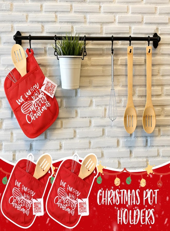 Funnymoom مجموعة هدايا مطبخ عيد الميلاد من Funnymoom، 6 قطع، تتضمن حاملات أواني مقاومة، وملاعق خفق، وشريط، ومستلزمات الطبخ والخبز، باللون الأحمر. - Image 4
