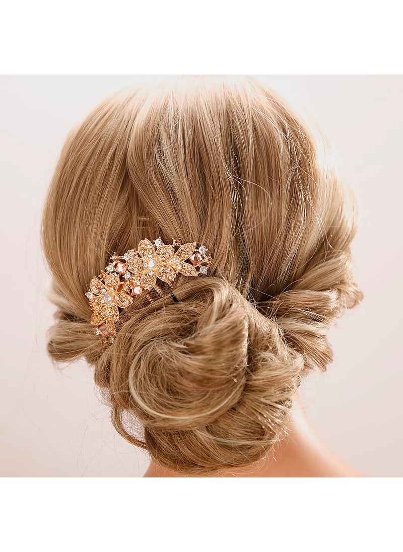 Aimimier - Aimimier Flower Crystal Hair Comb Decorative Rhinestone Gem Side Combs Long Teeth Hair Pins Updo Hair Accessories for Bride and BridesmaidChampagne - Image 1