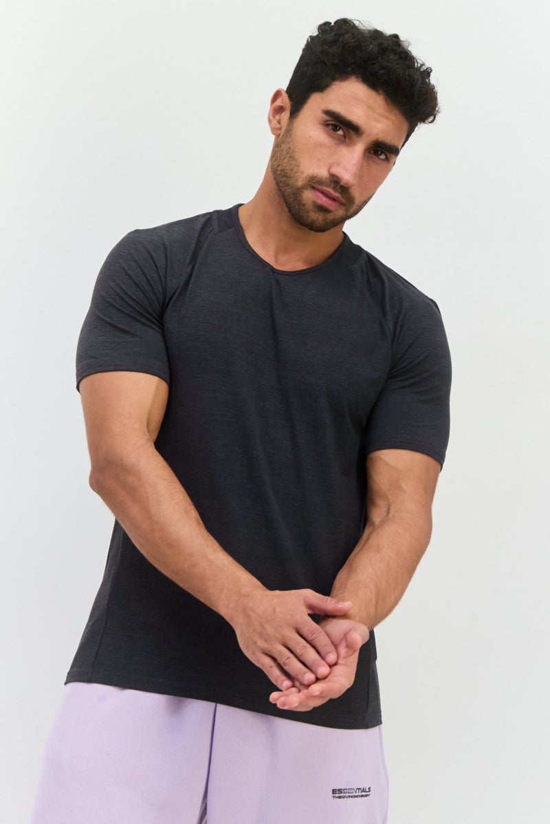 MOTION Men Sportswear Fit Short Sleeve Training T-Shirt, Charcoal - Image 1