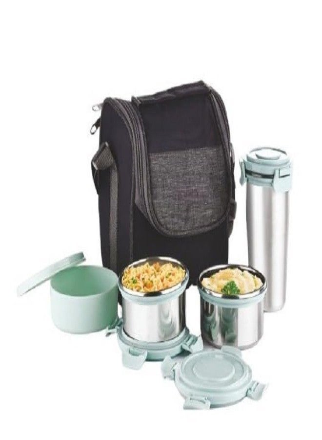 Gcrox Stainless Steel Insulated Lunch Box with Carry Bag - Microwave Safe Inner Steel Containers with BPA Free Lids - Tiffin Box for Office, School - Set of 4 (Platina 4) - Image 1