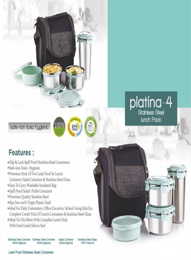 Gcrox Stainless Steel Insulated Lunch Box with Carry Bag - Microwave Safe Inner Steel Containers with BPA Free Lids - Tiffin Box for Office, School - Set of 4 (Platina 4) - Image 3