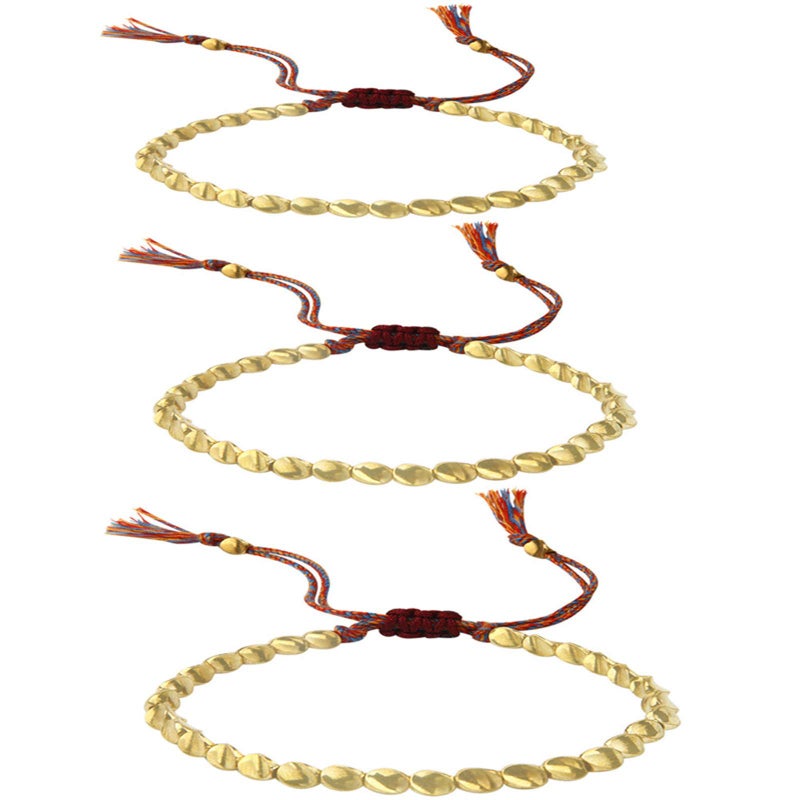 NQ N/Q 3 Pcs Handmade Tibetan Copper Beads Bracelet for Women Men Adjustable Colorful Braided Cotton Lucky Amulet Rope Beaded Bracelet Fashion Unisex Jewelry -A rainbow - Image 1