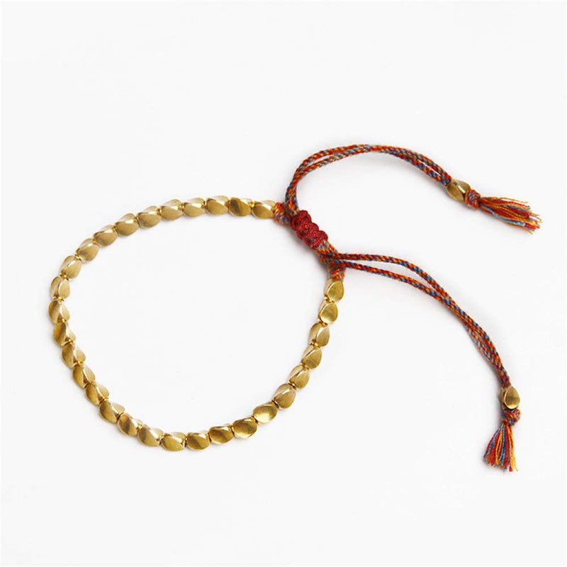 NQ N/Q 3 Pcs Handmade Tibetan Copper Beads Bracelet for Women Men Adjustable Colorful Braided Cotton Lucky Amulet Rope Beaded Bracelet Fashion Unisex Jewelry -A rainbow - Image 3