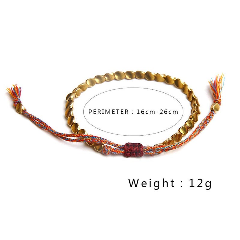 NQ N/Q 3 Pcs Handmade Tibetan Copper Beads Bracelet for Women Men Adjustable Colorful Braided Cotton Lucky Amulet Rope Beaded Bracelet Fashion Unisex Jewelry -A rainbow - Image 4