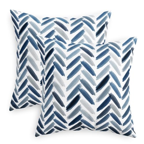CaliTime Throw Pillow Covers Decorative 18 X 18 Inches Pack of 2 Cozy Fleece Abstract Brushwork Arrow Cushion Cases for Couch Bed Sofa Farmhouse Decoration Navy Blue - Image 1