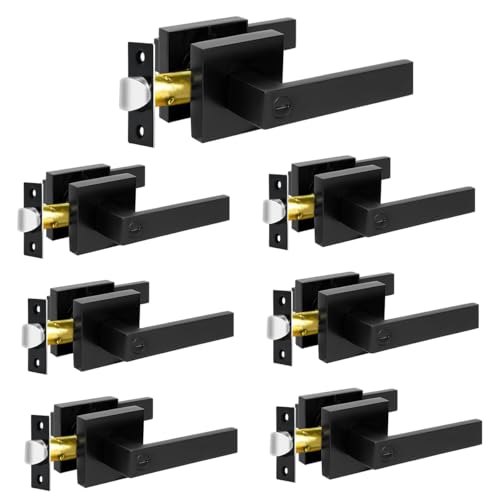 KAMOTA Privacy Door Levers 7 Pack Matte Black Door Handles Bed and Bath Door Locks Interior Keyless Locksets Left and Right Hand Reversible