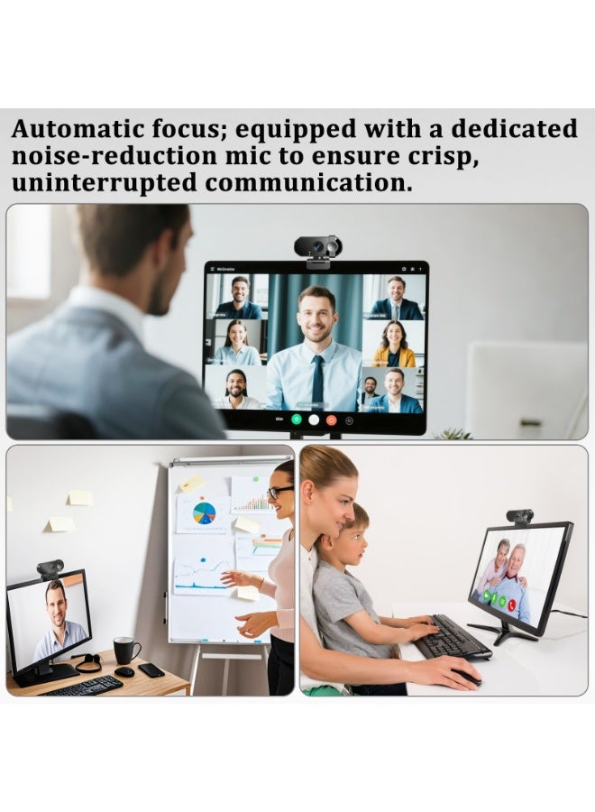 كاميرا ويب 4K للكمبيوتر الشخصي مزودة بميكروفونات وتركيز تلقائي وغطاء خصوصية وحامل ثلاثي القوائم وكاميرا بث USB تعمل بنظام التوصيل والتشغيل لبرنامج Zoom وYouTube والألعاب. - Image 5