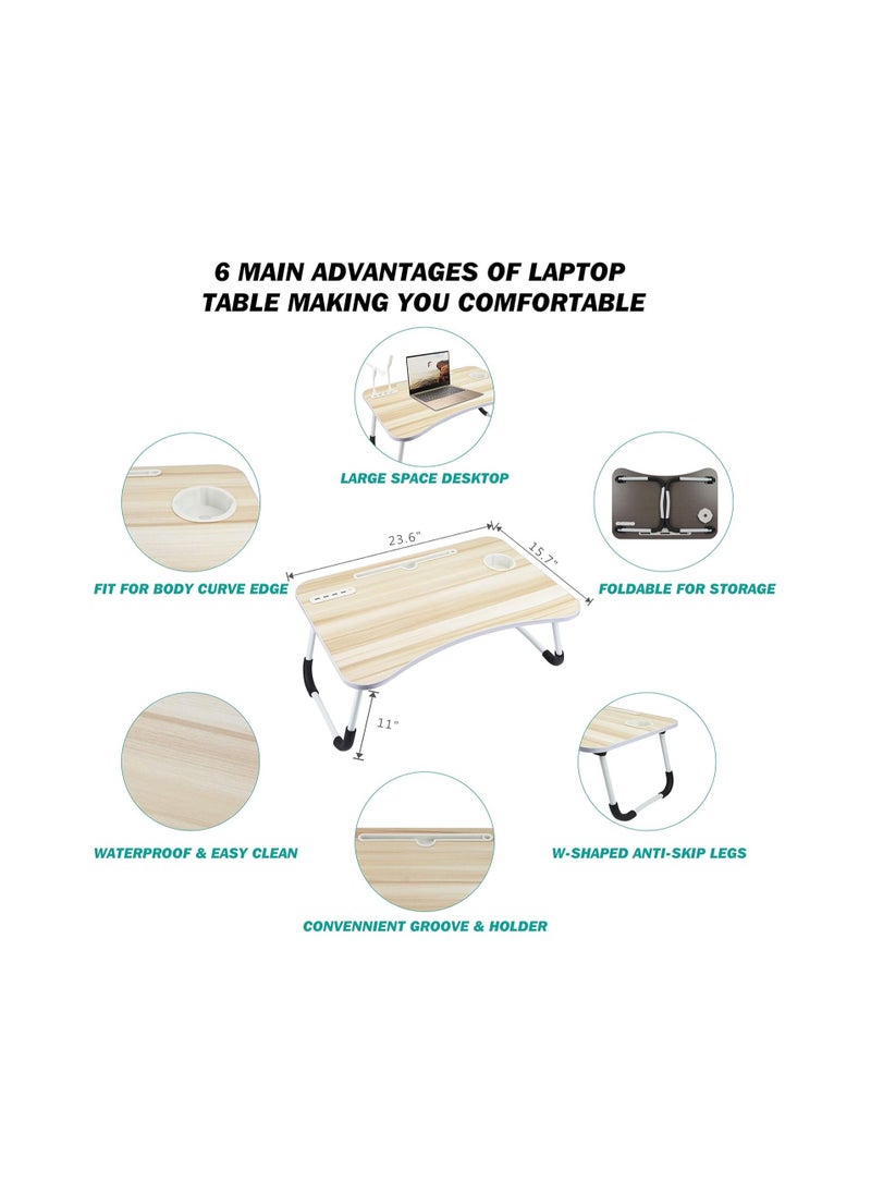 Portable Folding Laptop Table with iPad Holder, Built-in Fan, LED Light, and Cup Holder - Multi-Functional Bed & Study Table (28x60x40cm)