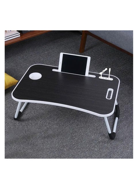 Portable Folding Laptop Table with iPad Holder, Built-in Fan, LED Light, and Cup Holder - Multi-Functional Bed & Study Table (28x60x40cm)