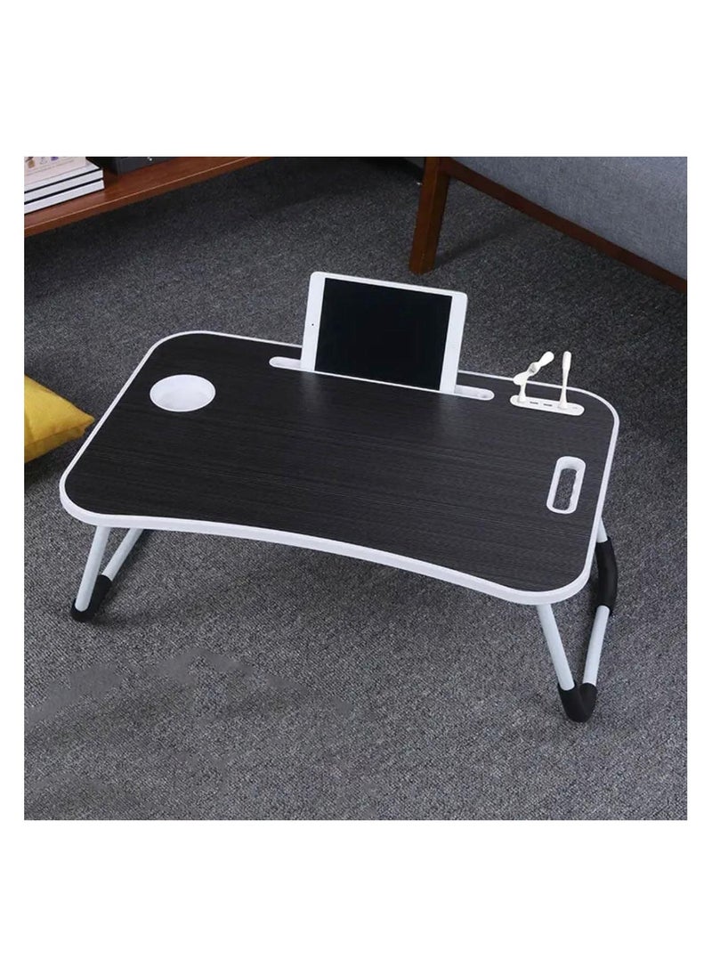 Portable Folding Laptop Table with iPad Holder, Built-in Fan, LED Light, and Cup Holder - Multi-Functional Bed & Study Table (28x60x40cm)