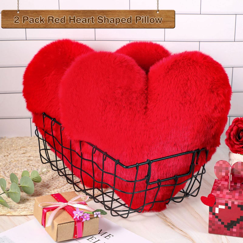 Marsui 2 Pcs Fluffy Heart Pillow Heart Shaped Pillow Plush Cute Heart Shaped Throw Cushion Stuffed Heart Decorative Pillow Gift Throw Pillow for Couch Bed Sofa Women(Bright Red) - Image 2