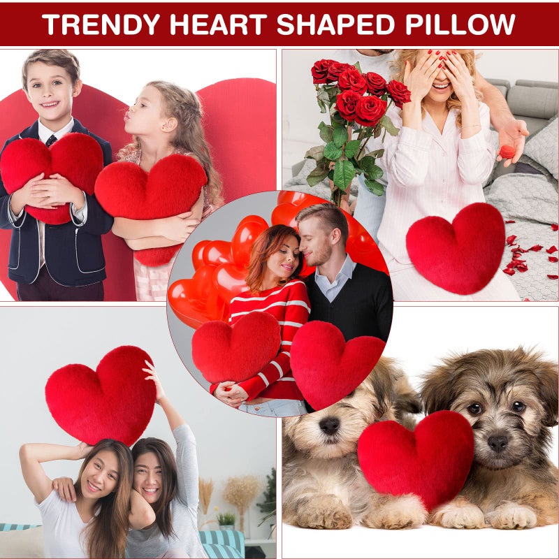 Marsui 2 Pcs Fluffy Heart Pillow Heart Shaped Pillow Plush Cute Heart Shaped Throw Cushion Stuffed Heart Decorative Pillow Gift Throw Pillow for Couch Bed Sofa Women(Bright Red) - Image 4