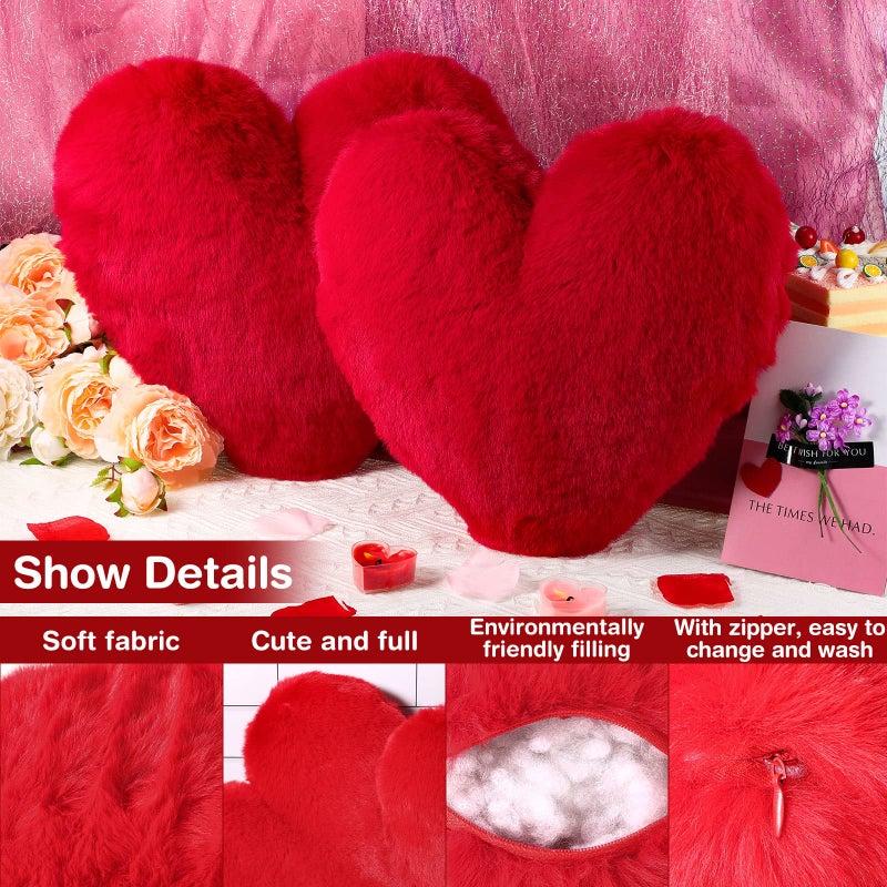 Marsui 2 Pcs Fluffy Heart Pillow Heart Shaped Pillow Plush Cute Heart Shaped Throw Cushion Stuffed Heart Decorative Pillow Gift Throw Pillow for Couch Bed Sofa Women(Bright Red) - Image 5