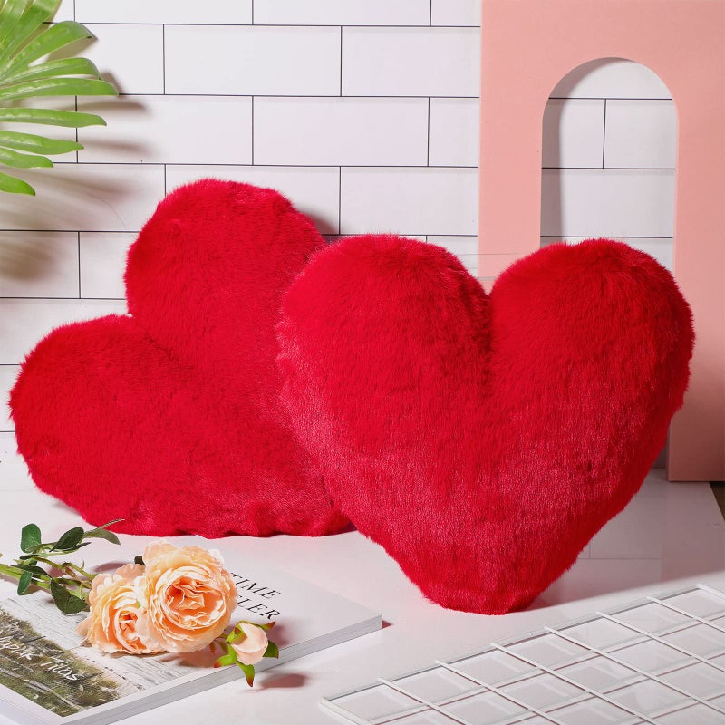 Marsui 2 Pcs Fluffy Heart Pillow Heart Shaped Pillow Plush Cute Heart Shaped Throw Cushion Stuffed Heart Decorative Pillow Gift Throw Pillow for Couch Bed Sofa Women(Bright Red) - Image 1
