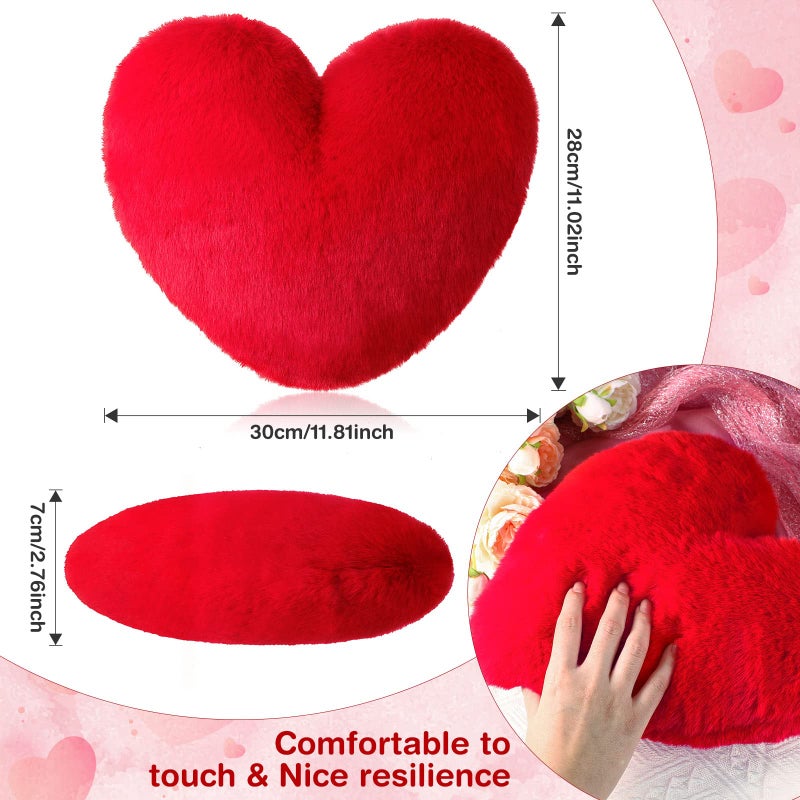 Marsui 2 Pcs Fluffy Heart Pillow Heart Shaped Pillow Plush Cute Heart Shaped Throw Cushion Stuffed Heart Decorative Pillow Gift Throw Pillow for Couch Bed Sofa Women(Bright Red) - Image 3