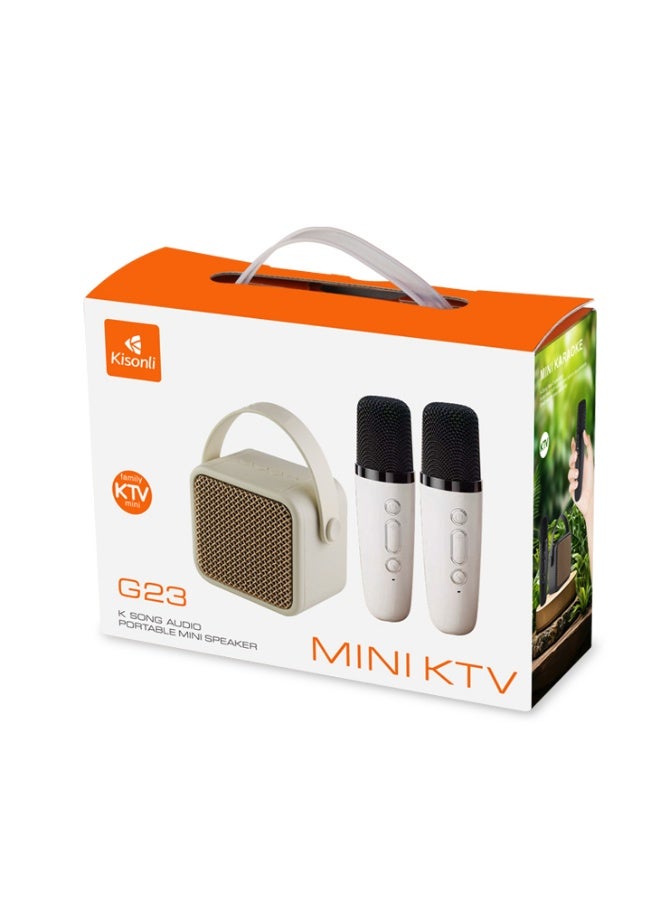 Kisonli G23 Mini KTV Portable Bluetooth Speaker with 2 Wireless Microphones, 5W Sound Output, Family Karaoke System - White - Image 1