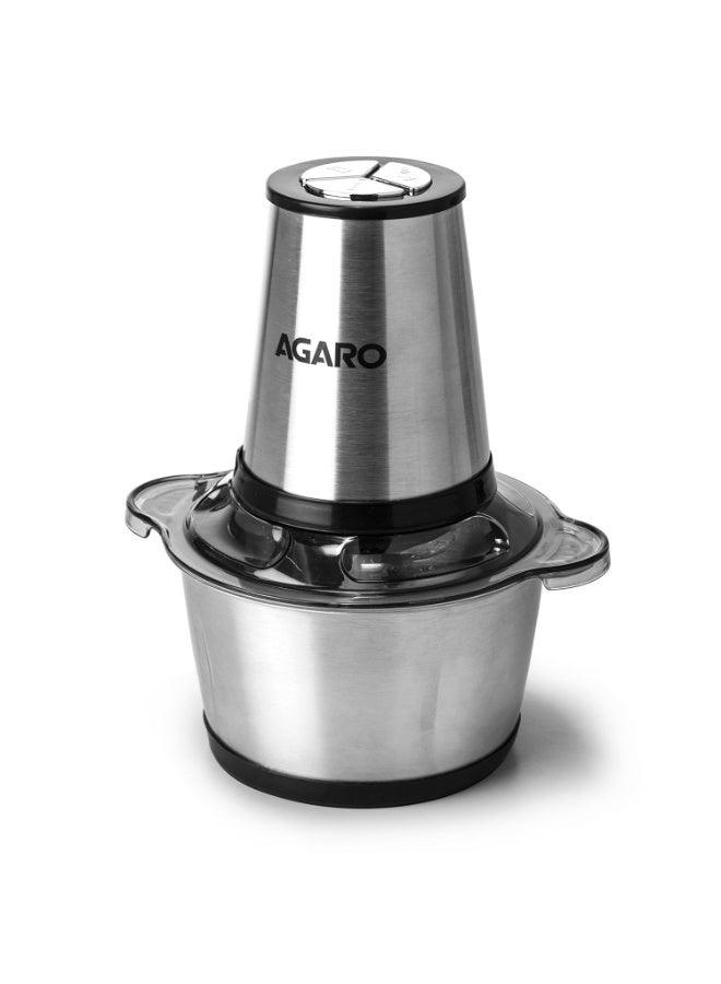 AGARO Delite Vegetable & Meat Chopper for Kitchen, Garlic Peeler, Egg Whisker, 2L Bowl, 400W Motor, 3 Speed Settings, Meat Grinder, Vegetable Mixer, Stainless Steel Body, Onion, Garlic, Fruits. - Image 1