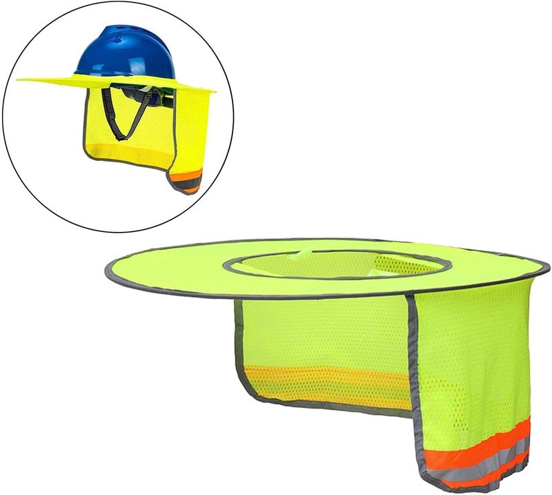كلاراكو واقي شمس كامل الحافة للخوذة الصلبة، واقي للرقبة، حماية من أشعة الشمس للرقبة لخوذة السلامة، لون أصفر فلورسنت - Image 3