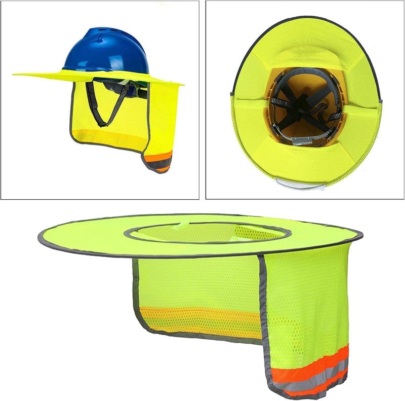 كلاراكو واقي شمس كامل الحافة للخوذة الصلبة، واقي للرقبة، حماية من أشعة الشمس للرقبة لخوذة السلامة، لون أصفر فلورسنت - Image 4