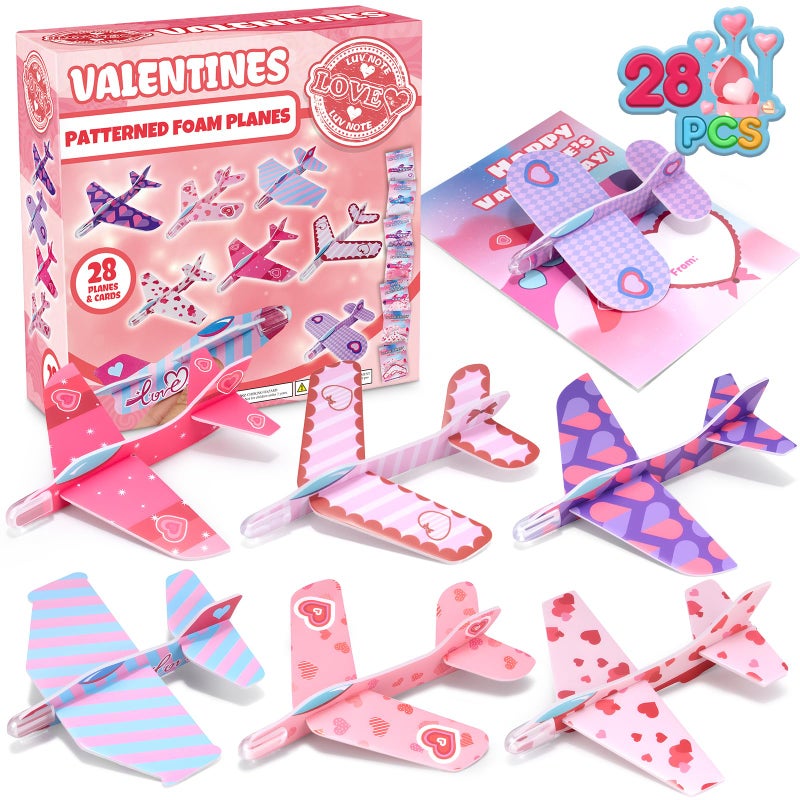 Laoyebaohao 28 Pack Valentines Day Cards for Kids School with Foam Airplane Valentines Day Gifts For Kids Valentines Exchange Prize Gifts Cards Boys Girl Airplane Valentines Party Favors - Image 3