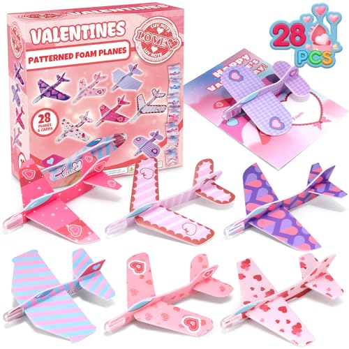 Laoyebaohao 28 Pack Valentines Day Cards for Kids School with Foam Airplane Valentines Day Gifts For Kids Valentines Exchange Prize Gifts Cards Boys Girl Airplane Valentines Party Favors - Image 1