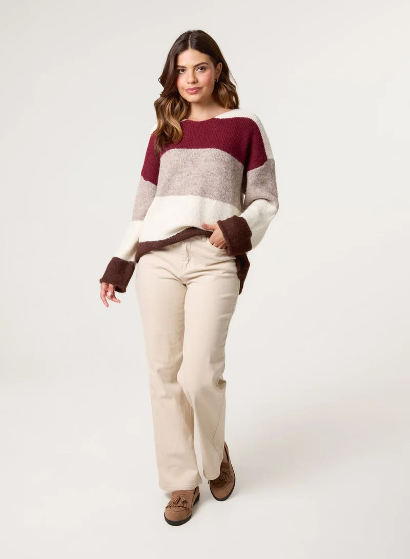 Blue Vanilla Colourful Stripped V Neck Jumper