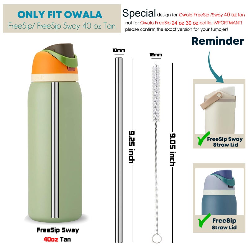 ALINK Stainless Steel Straws for 40oz Owala FreeSip Insulated Water Bottle, 6 Pack Reusable Metal Replacement Straws Compatible With 40oz Owala Freesip Cup Lid Only, Plus Straw Brush, Dishwasher Safe - Image 2