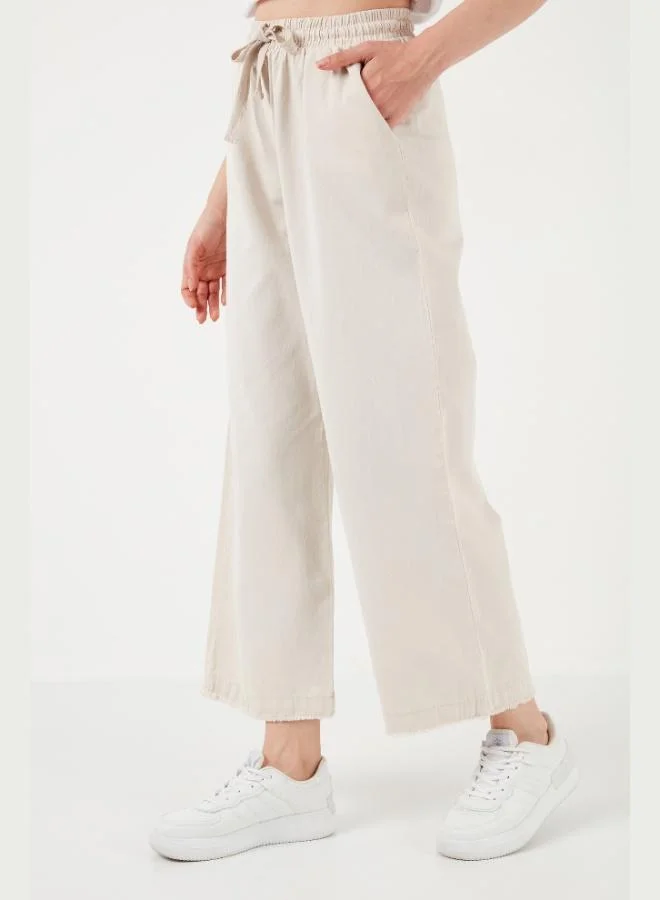 ليلا بنطلون نسائي واسع الساق بخصر عالٍ من قطن ليلا بجيوب