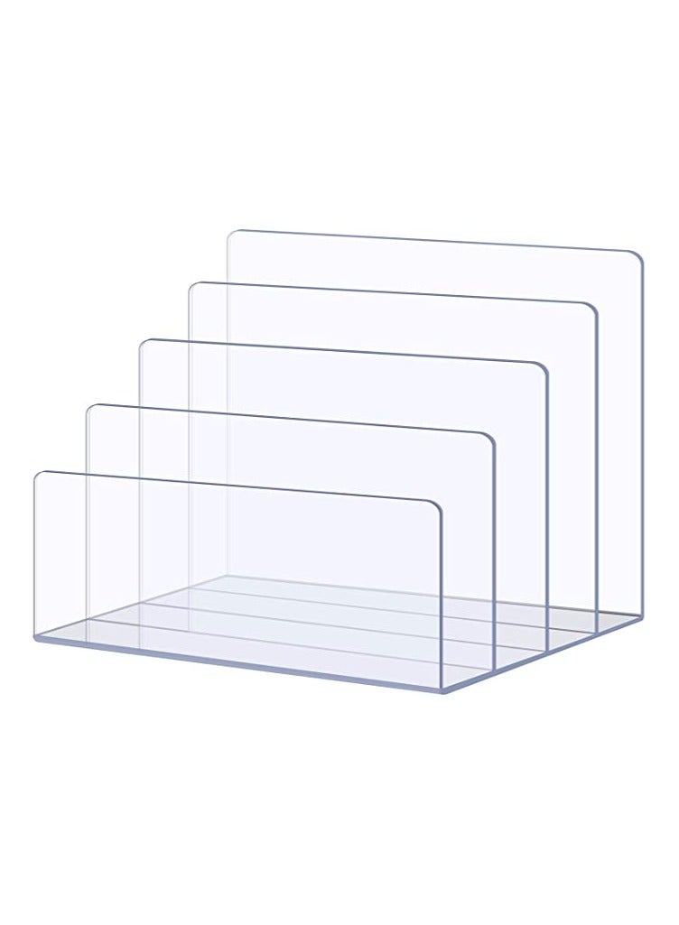 SMARTPOINTS File Organizer for Desk Mail Organizer Countertop 4-Section File Holder for Home Office Book Organizer Acrylic Desk Organizer for Letter Document Notebook Binder Purse Palette Clear - Image 1