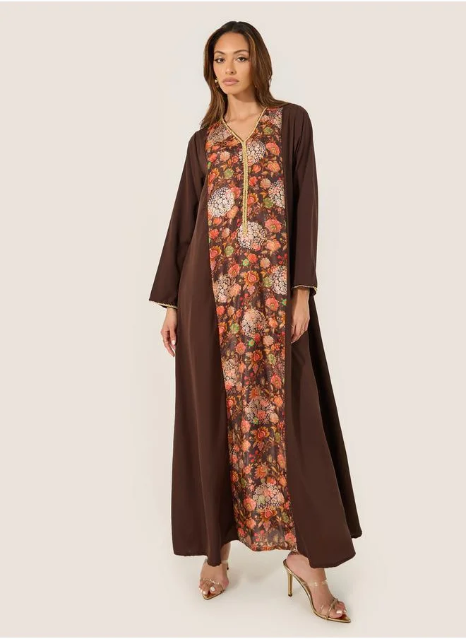 ستايلي Floral Printed Panel A-Line Jalabyia