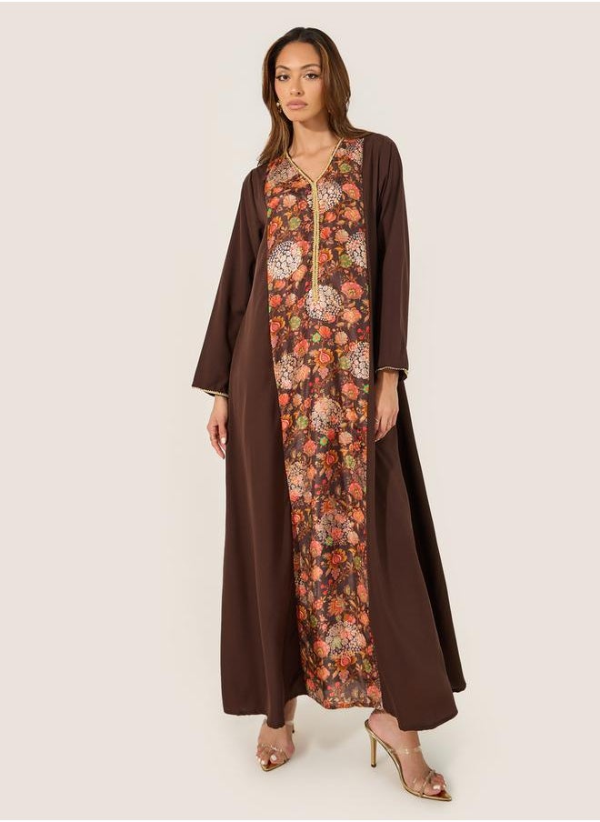 Styli Floral Printed Panel A-Line Jalabyia  - Image 2