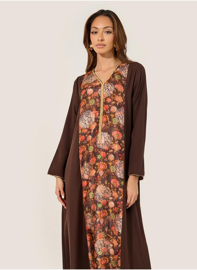 Styli Floral Printed Panel A-Line Jalabyia  - Image 3