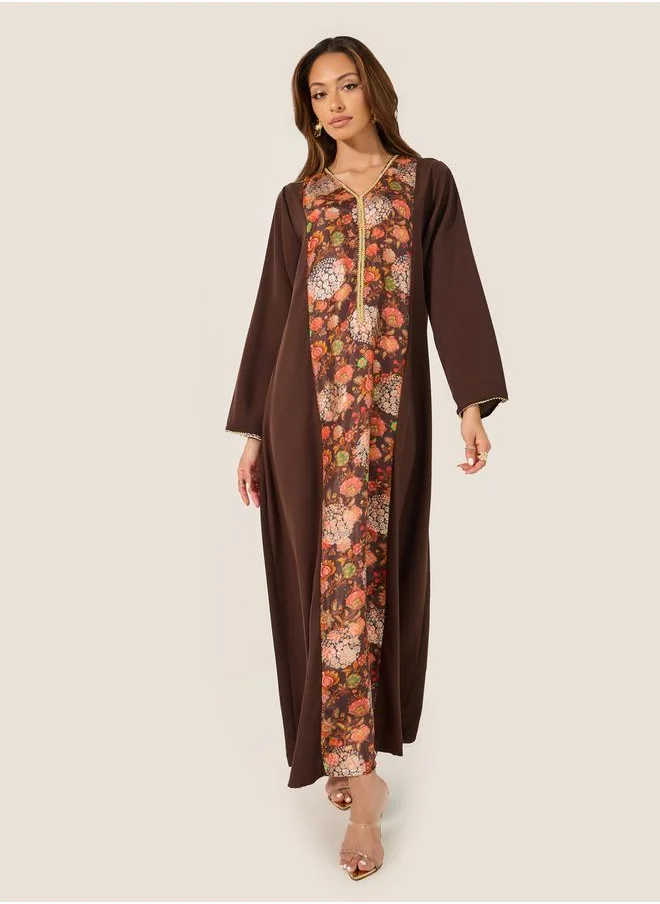 ستايلي Floral Printed Panel A-Line Jalabyia