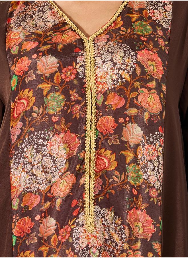 Styli Floral Printed Panel A-Line Jalabyia  - Image 4
