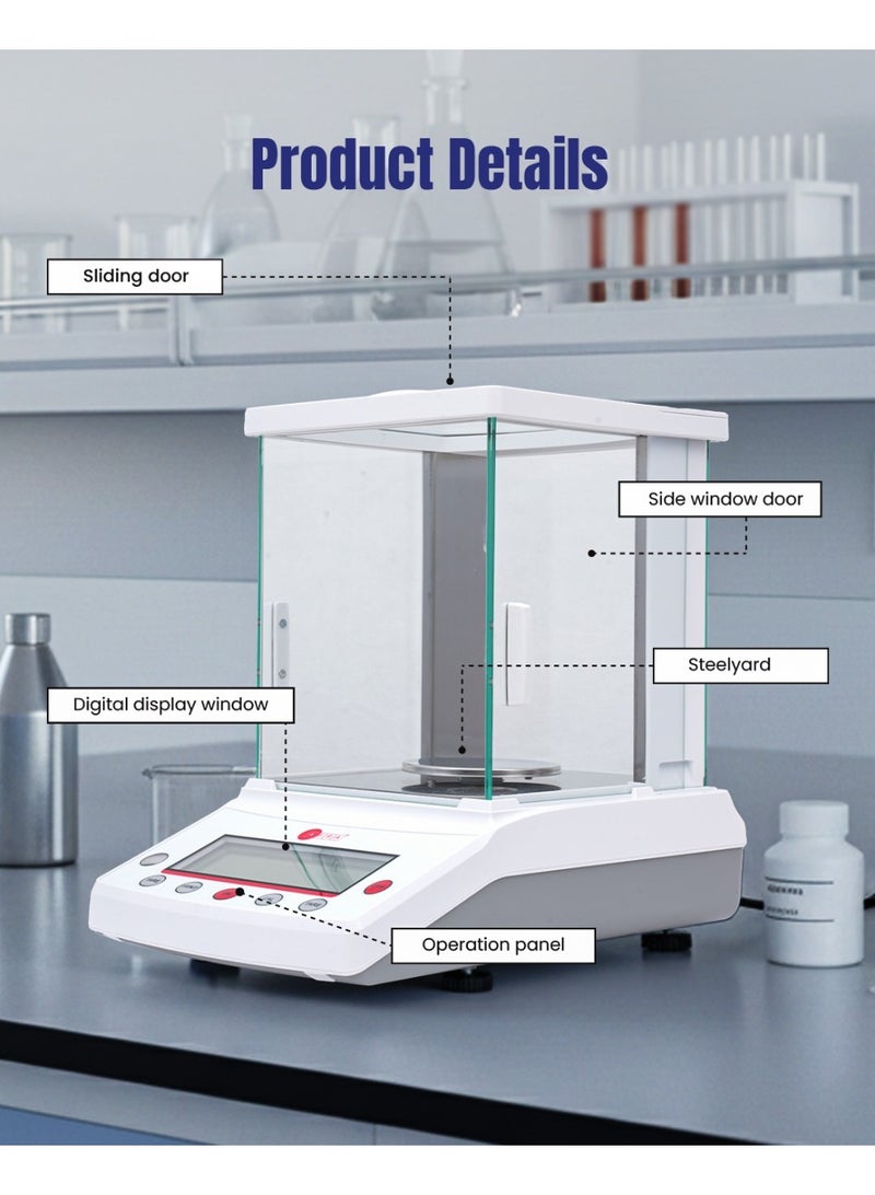 عفرا ميزان تحليلي AFQS-220001EM - ميزان مختبري رقمي عالي الدقة بسعة 200 جرام، بدقة 0.001 جرام مع زجاج أمامي مضاد للكهرباء الساكنة، ومستشعر كهرومغناطيسي، ومعايرة خارجية وبطارية قابلة لإعادة الشحن - Image 2